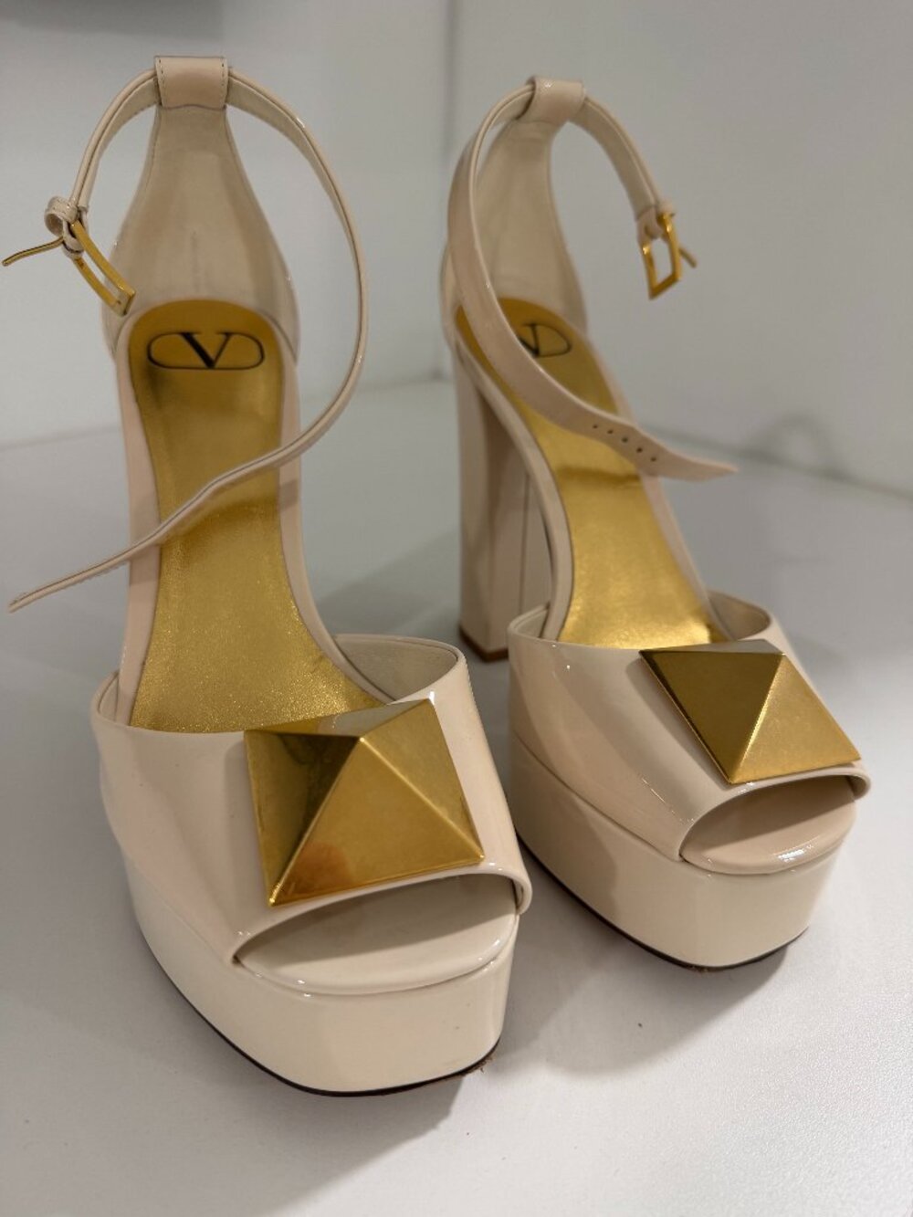 Valentino Garavani Beige & Gold Platform Sandals
